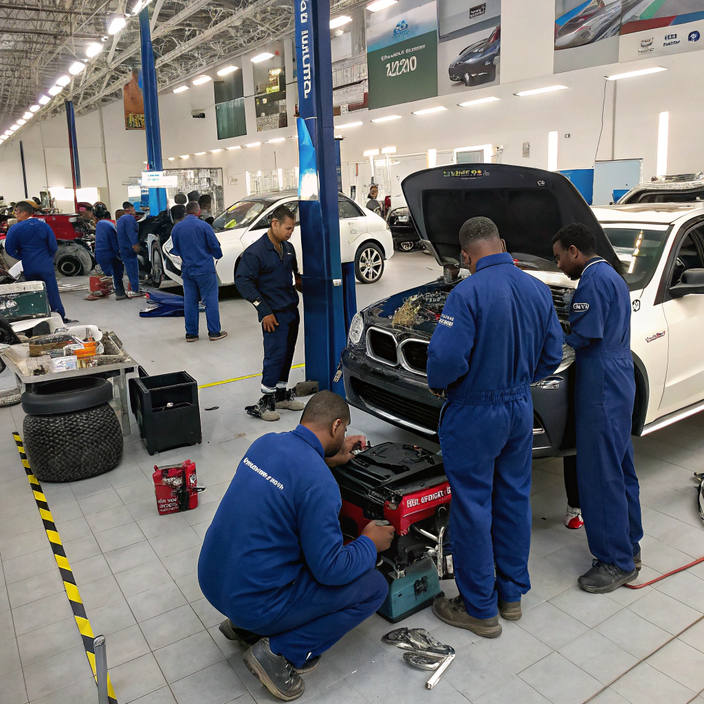 Our detailing team working on a vehicle
